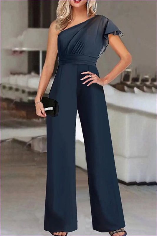Elegant One-shoulder Asymmetric Jumpsuit - Asymmetrical Allure - Clothing - Lingerie Hut - Cutout • Evening Wear