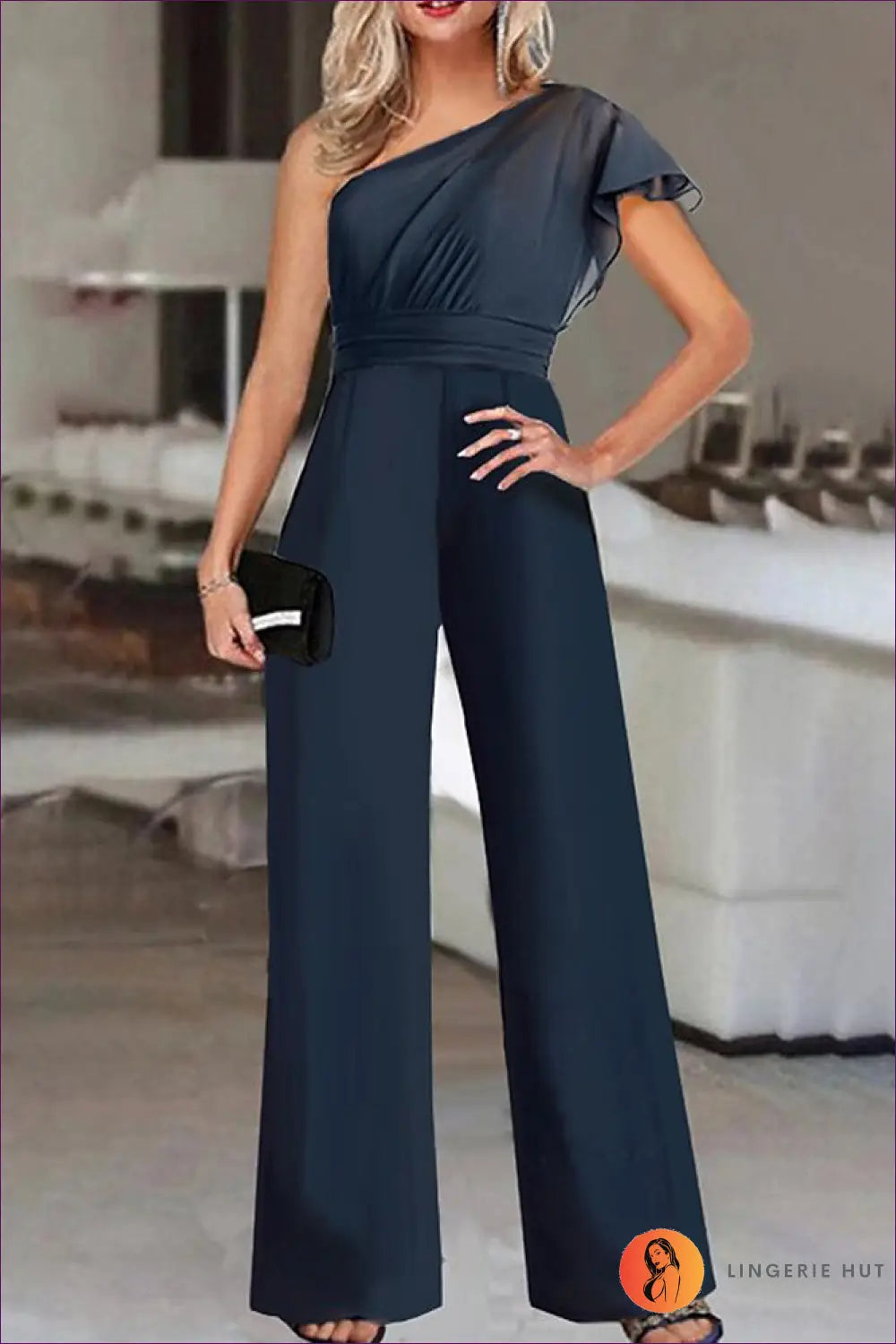 Elegant One-shoulder Asymmetric Jumpsuit - Asymmetrical Allure - s / Blue - Casual • Clothing • Cutout • Everyday