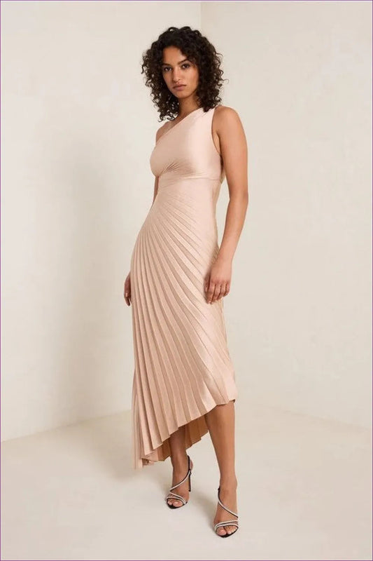 Grace The Occasion With This Elegant One-shoulder High-low Dress. The Asymmetric Satin Design Exudes