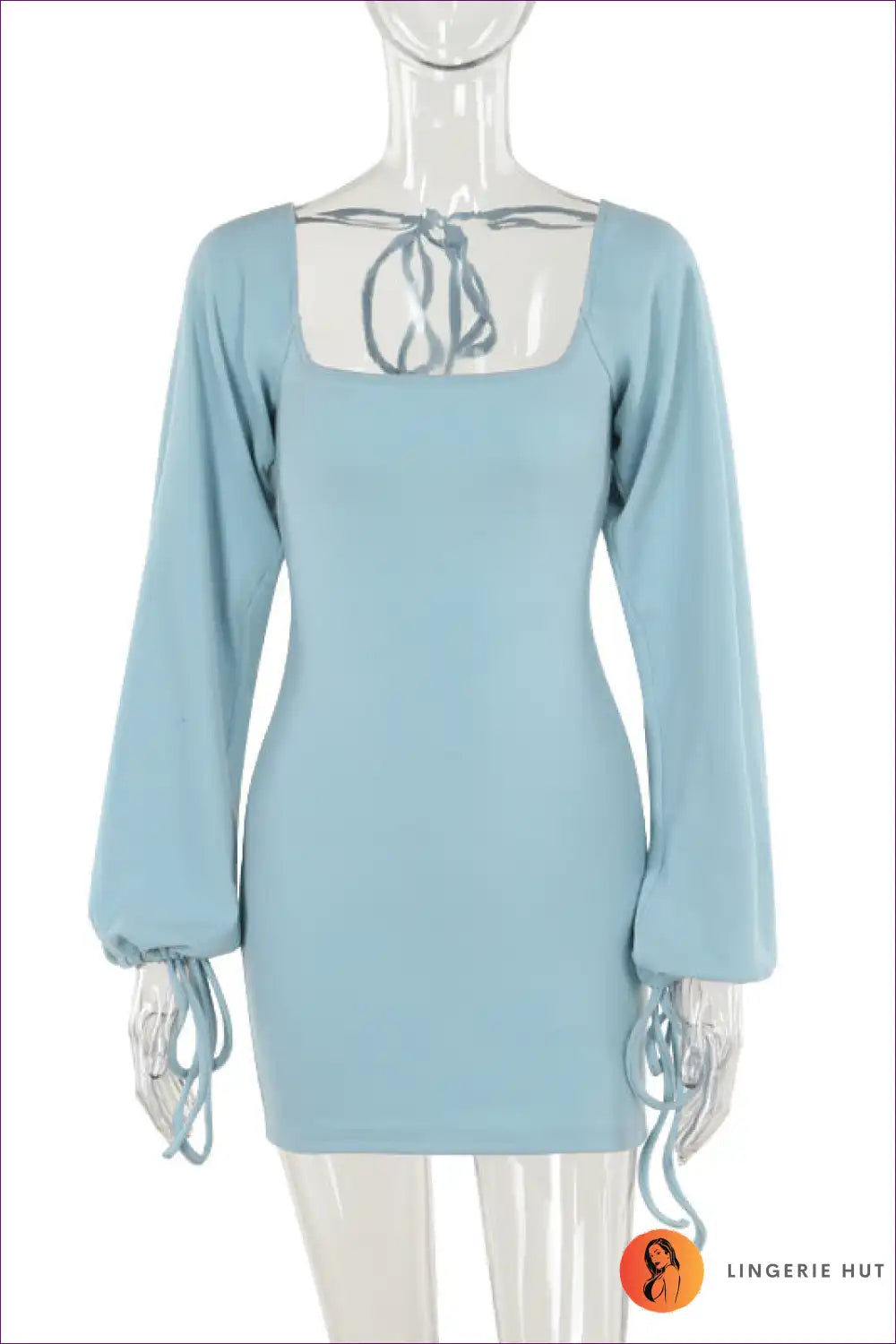 Elegant Sky Blue Mini Dress with Statement Sleeves - Perfect for Summer Chic Bodycon, Dress, Glamour, Mini,