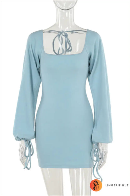 Elegant Sky Blue Mini Dress with Statement Sleeves - Perfect for Summer Chic Bodycon, Dress, Glamour, Mini,