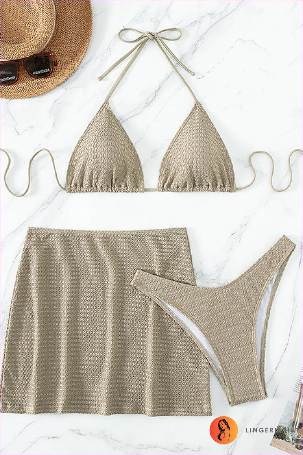 Elevate Your Beach Style With Our Elegant Split Three-piece Swimsuit Set. Versatile And Alluring, This Set