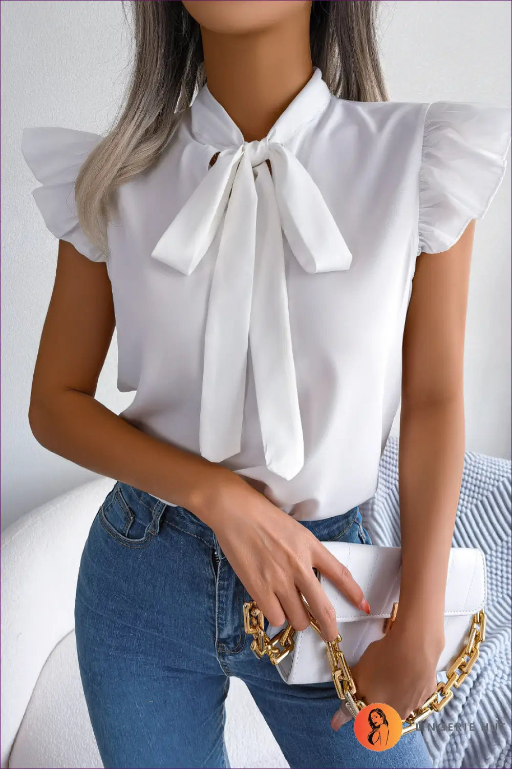 Upgrade Your Office Style With Our Elegant Tie Neckline Chiffon Blouse. Command Attention And Exude Elegance