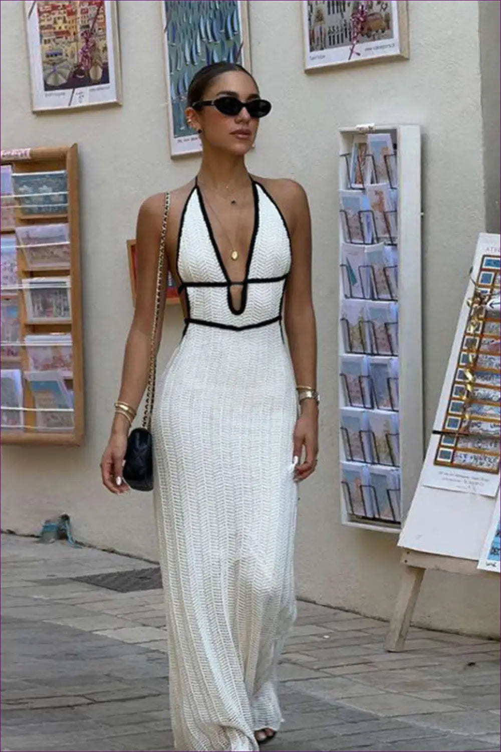 Elegant White Crochet Halter Maxi Dress - Timeless Glamour for Boho, Crochet, Cutout, Dress,