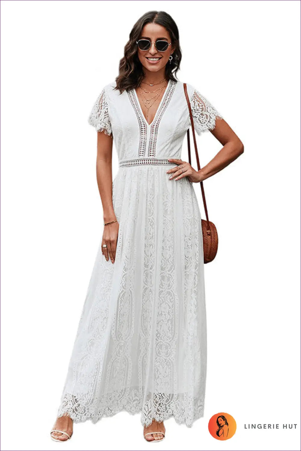 Elegant White Lace Maxi Dress - Timeless Grace for Boho, Casual, Dress, Everyday,