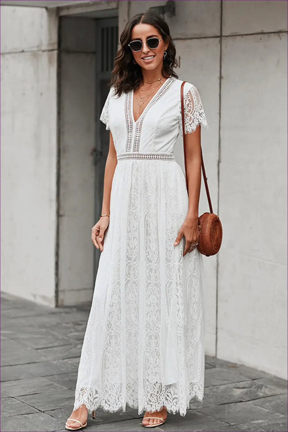 Elegant White Lace Maxi Dress - Timeless Grace for Boho, Casual, Dress, Everyday,