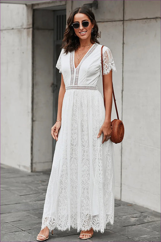 Elegant White Lace Maxi Dress - Timeless Grace for Boho, Casual, Dress, Everyday,