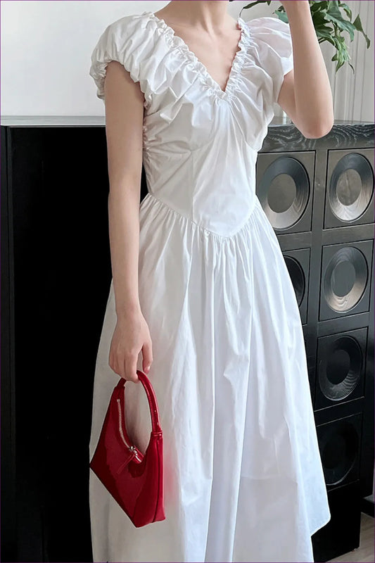 Elegant White Ruffled Midi Dress - Timeless Charm