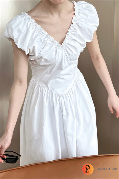 Elegant White Ruffled Midi Dress - Timeless Charm