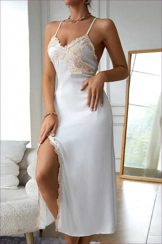 Elegant White Satin Nightgown - Luxurious Charm