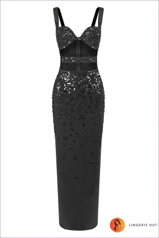Embellished Cut-out Maxi Dress - Understated Glamour - Xs / Black - Dresses - Lingerie Hut - Bodycon • Cutout • Evening