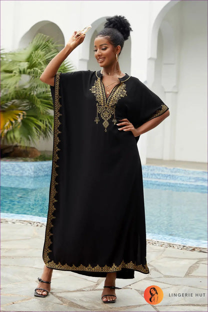 Embroidered Boho Maxi Dress - Effortless Summer Elegance - one Size / Black - Dresses - Lingerie Hut - A-line