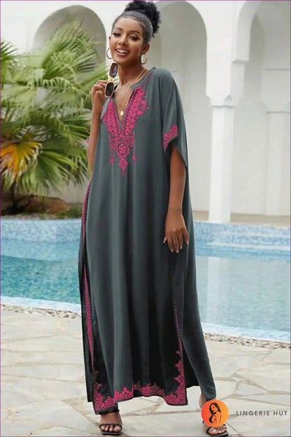 Embroidered Boho Maxi Dress - Effortless Summer Elegance - one Size / Grey - Dresses - Lingerie Hut - A-line