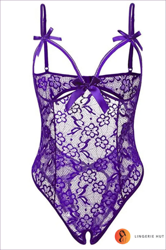 Embroidered Floral Lace Teddy with Cutout Detail - s / Purple - Bodysuit - All Season • Boudoir • Date Night • Lingerie