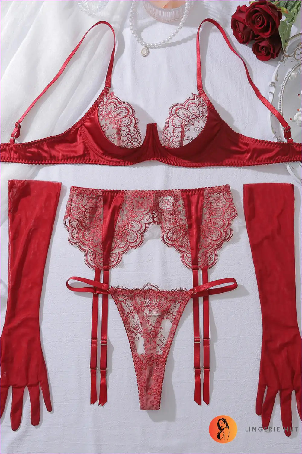 Embroidered Lace Bra and Panty Set with Garter - Luxe Romance for Boudoir, Set, co Ord, Date Night, Everyday