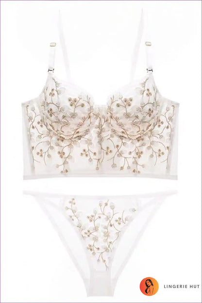 Embroidered Lace Bra Set with Racerback - Modern Feminine Flair for Boudoir, Set, Date Night, Everyday, Floral