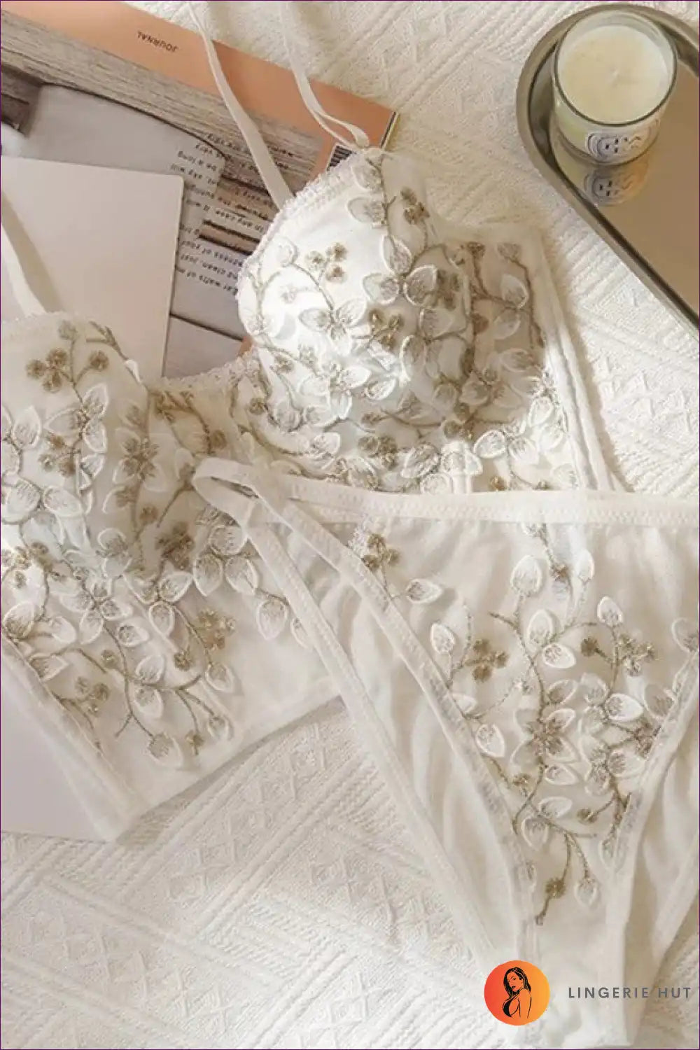 Embroidered Lace Bra Set with Racerback - Modern Feminine Flair for Boudoir, Set, Date Night, Everyday, Floral