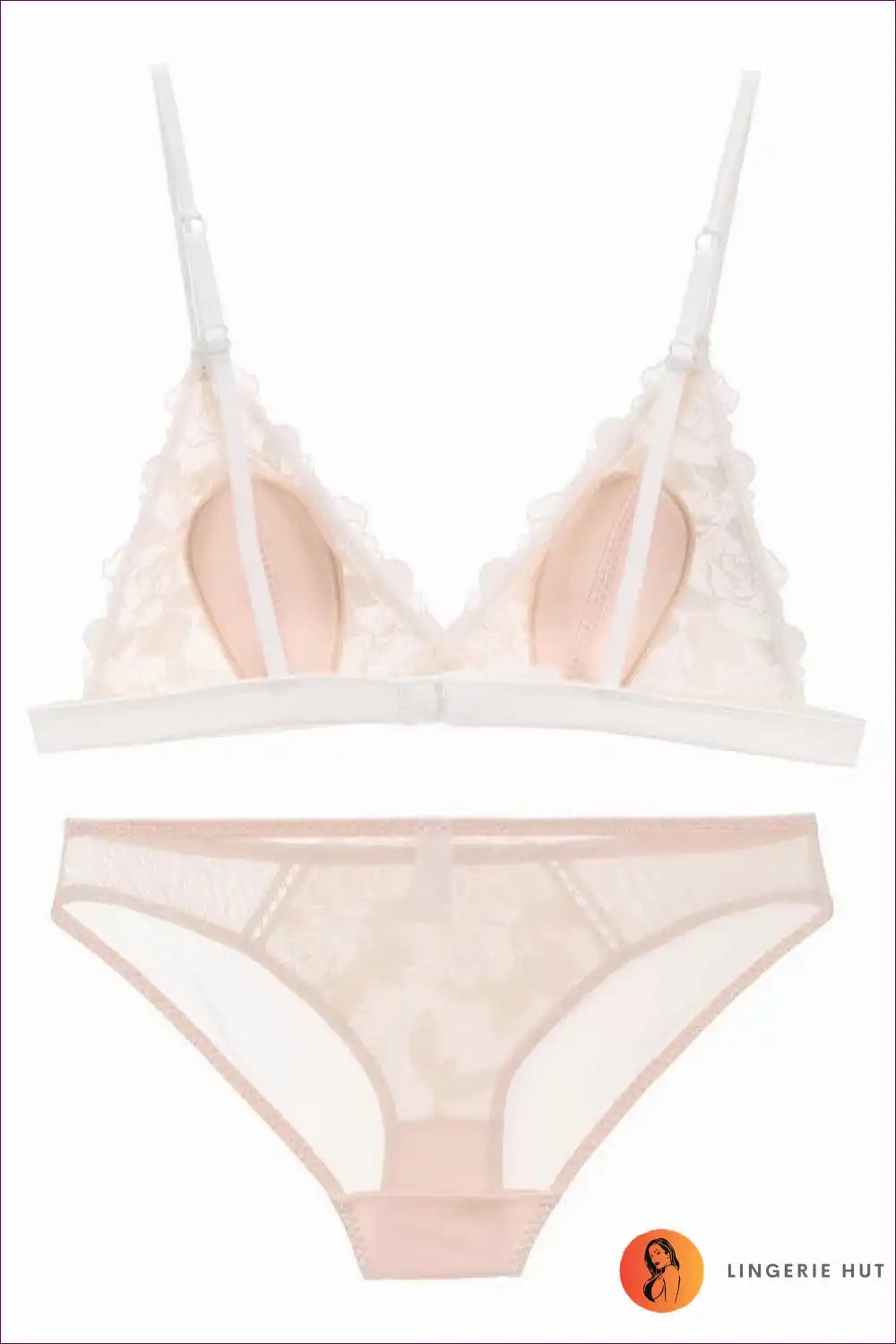 Embroidered Lace Triangle Bralette Set - Delicate French Mood for Boudoir, Bra Set, Casual, co Ord, Everyday