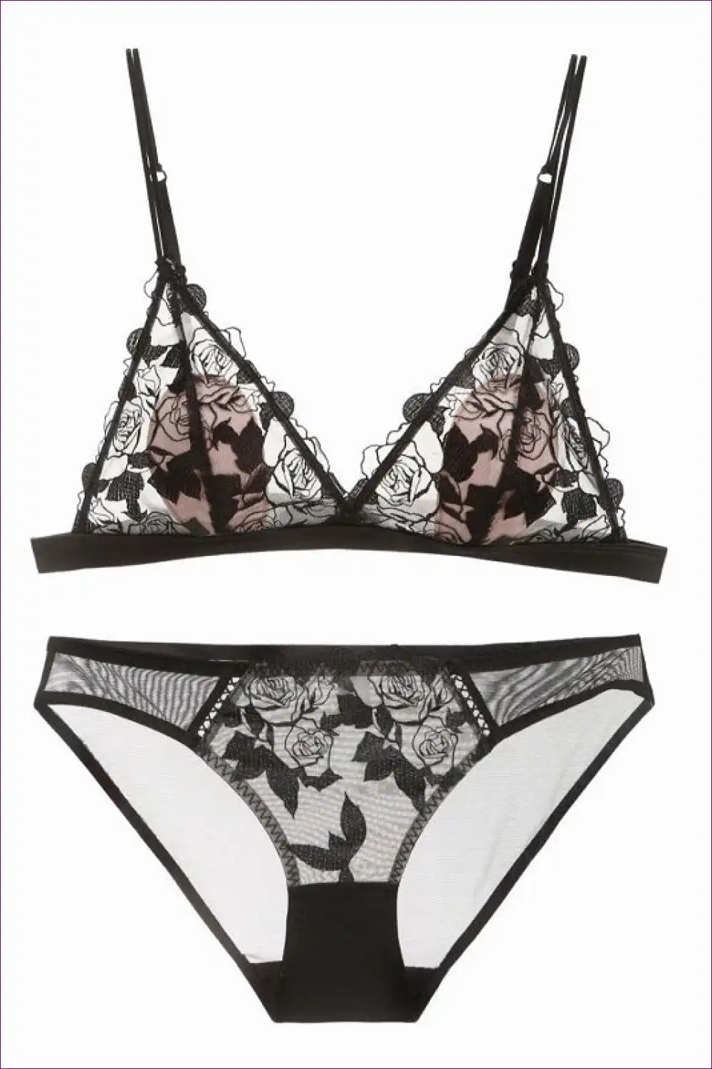 Embroidered Lace Triangle Bralette Set - Delicate French Mood for Boudoir, Bra Set, Casual, co Ord, Everyday