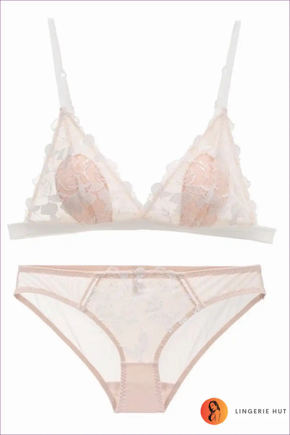 Embroidered Lace Triangle Bralette Set - Delicate French Mood for Boudoir, Bra Set, Casual, co Ord, Everyday