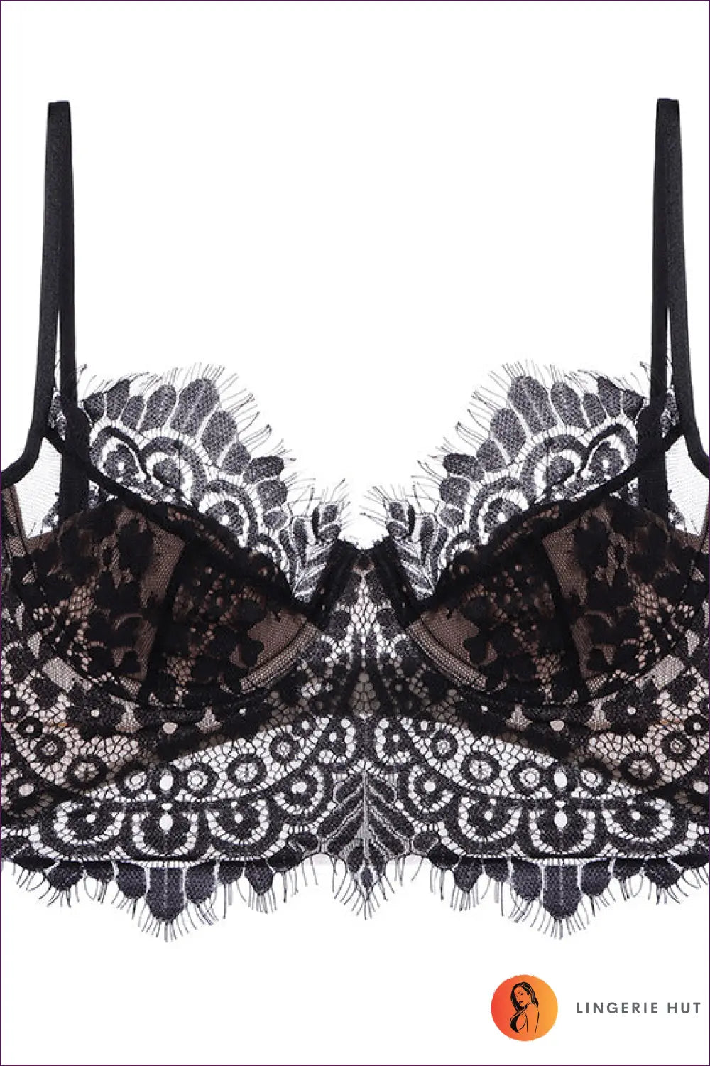 Embroidered Lace Underwire Bra - Bold but Wearable - s / Black - Bras - Lingerie Hut - All Season • Boudoir • Date