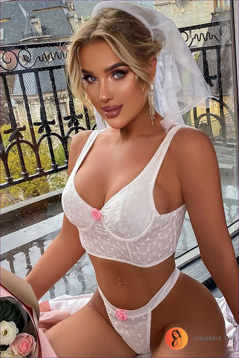 Embroidered Longline Bra Set - Understated Glamour - Lingerie - Hut - All Season • Boudoir • Date Night • Fishnet