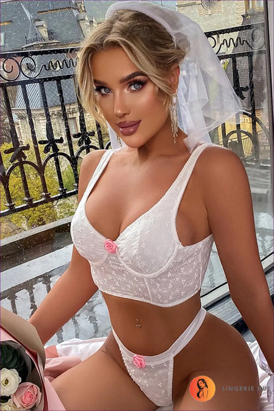 Embroidered Longline Bra Set - Understated Glamour - Lingerie - Hut - All Season • Boudoir • Date Night • Fishnet