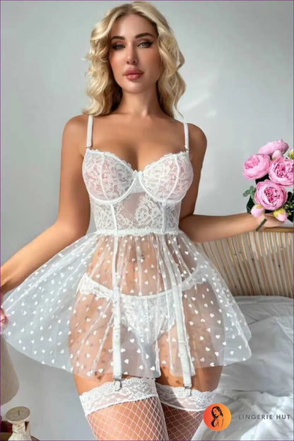 Embroidered Mesh Babydoll - for your Most Romantic Evenings - s / White - Sleepwear & Loungewear - Lingerie Hut - All