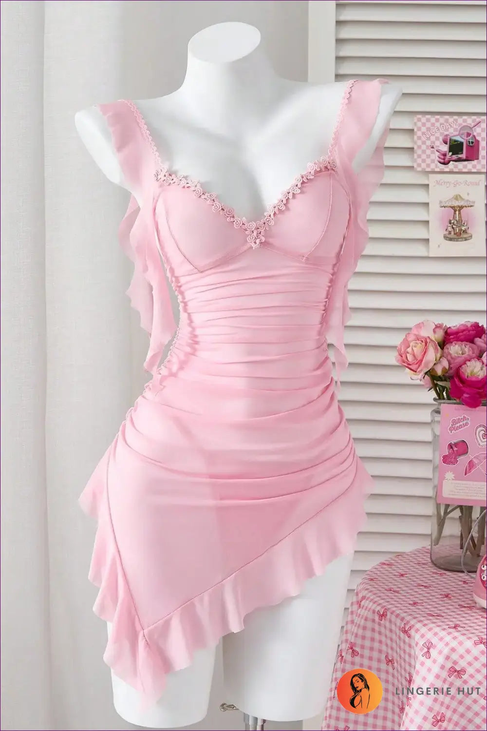 Embroidered Mesh Babydoll Set - Effortless Bedroom Romance - Pink / s - Boudoir • Everyday • Honeymoon • Lingerie - Hut