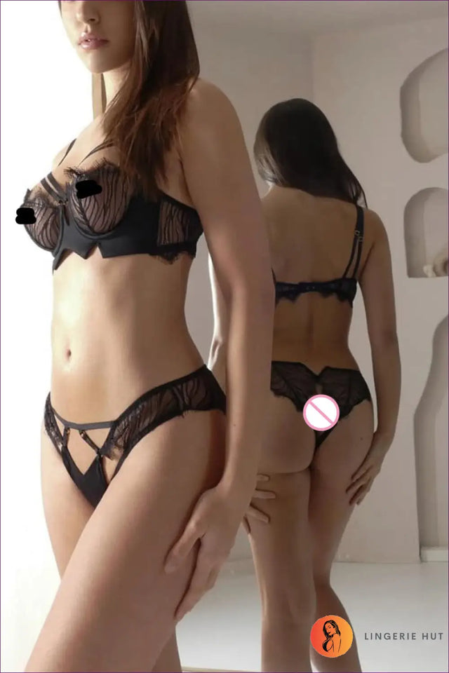 Embroidered Mesh Bra and Panty Set with Cutout Straps - Modern Romance