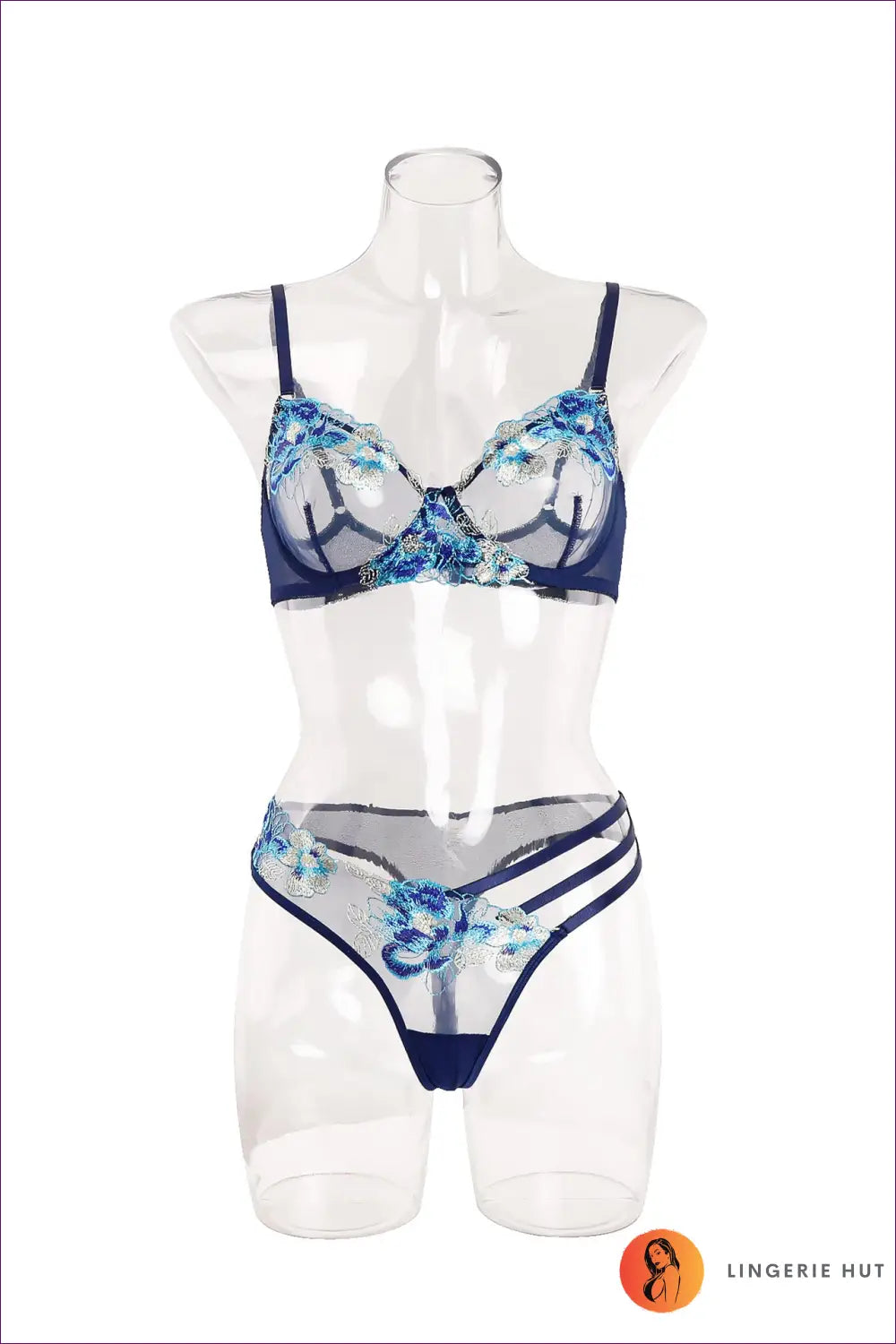 Embroidered Mesh Bra Set - s / Purplish Blue - Date Night • Floral • Glamour • Lace - Lingerie Hut