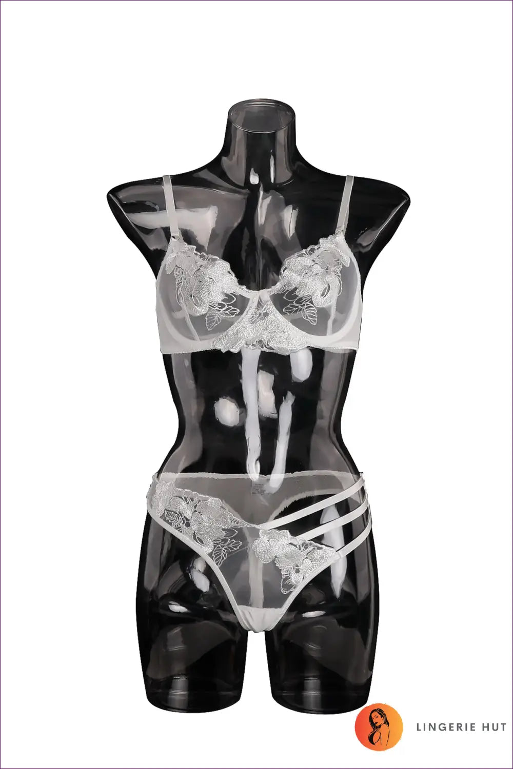 Embroidered Mesh Bra Set - s / White - Date Night • Floral • Glamour • Lace - Lingerie Hut