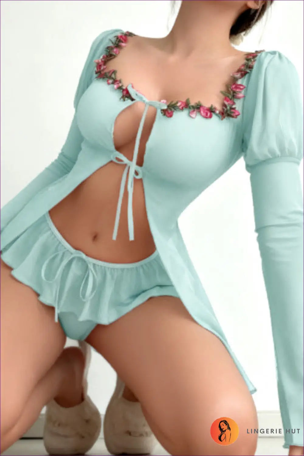 Embroidered Mesh Bra Set with Skirt Overlay - Boudoir Dreaming - s / Green - Lingerie Hut - All Season • Bridal • Date