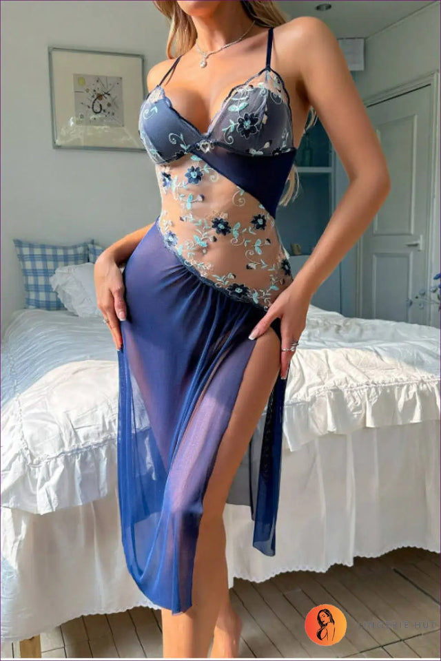 Embroidered Mesh Cut-Out Babydoll