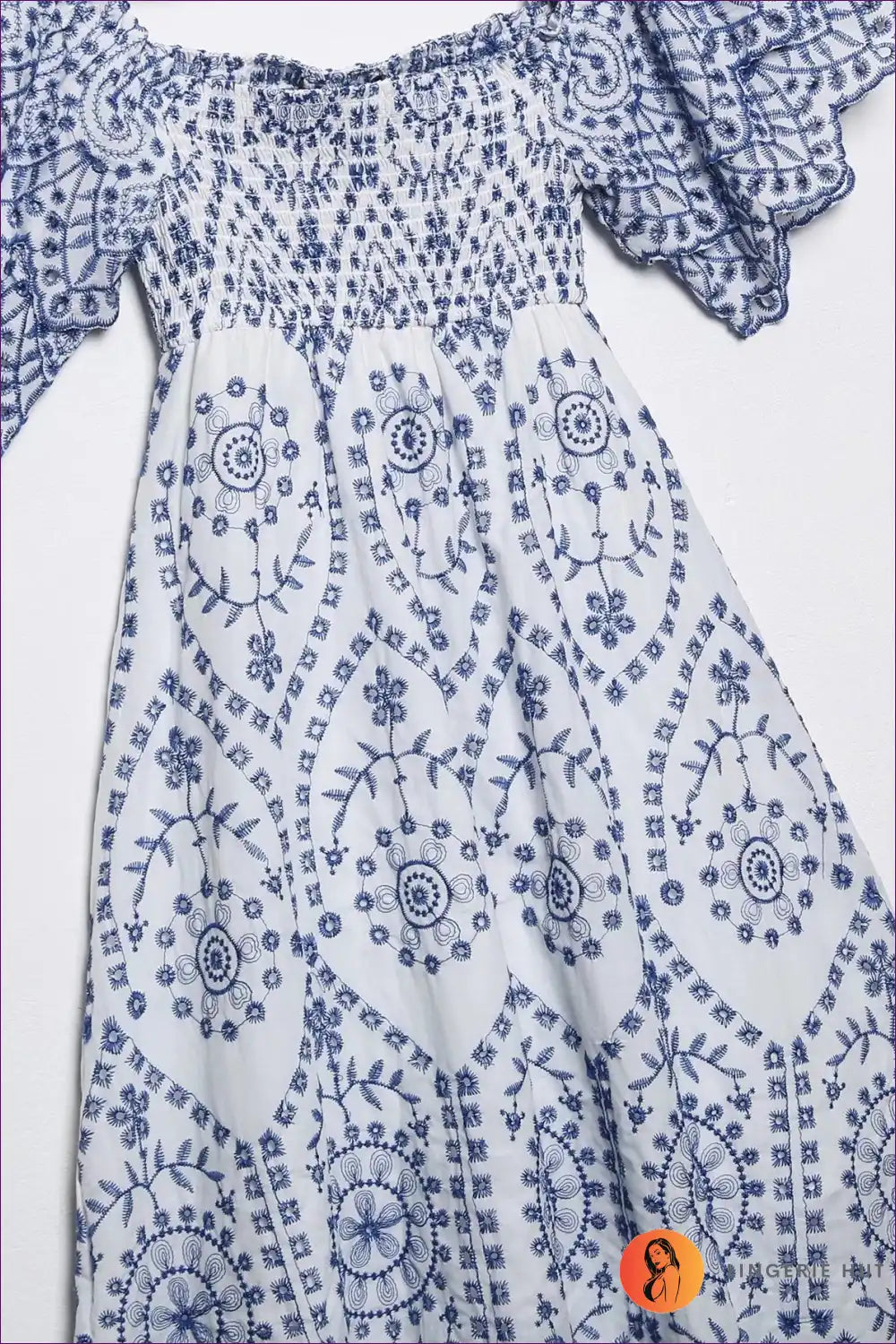 Embroidered Square Neck Midi with Ruffle Sleeves for a Line, Boho, Dress, Dresses, Everyday