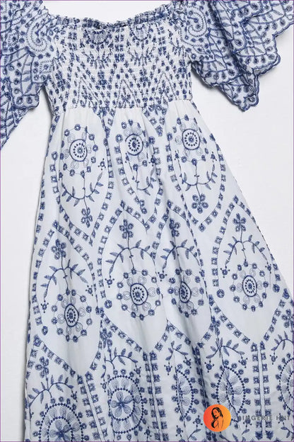 Embroidered Square Neck Midi with Ruffle Sleeves for a Line, Boho, Dress, Dresses, Everyday