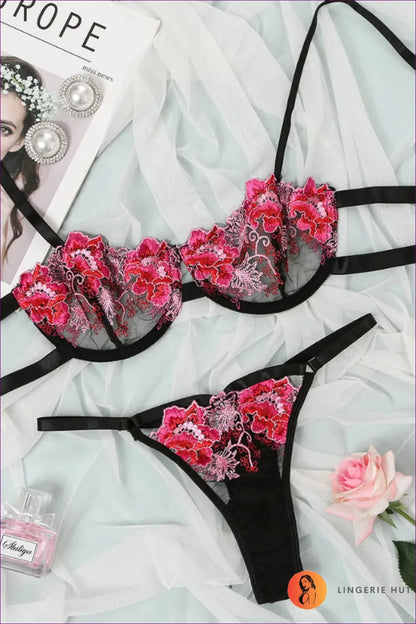 Indulge In Classic Elegance With Our Embroidery Floral Bra Set. Lavender And Pink Hues Meet Intricate