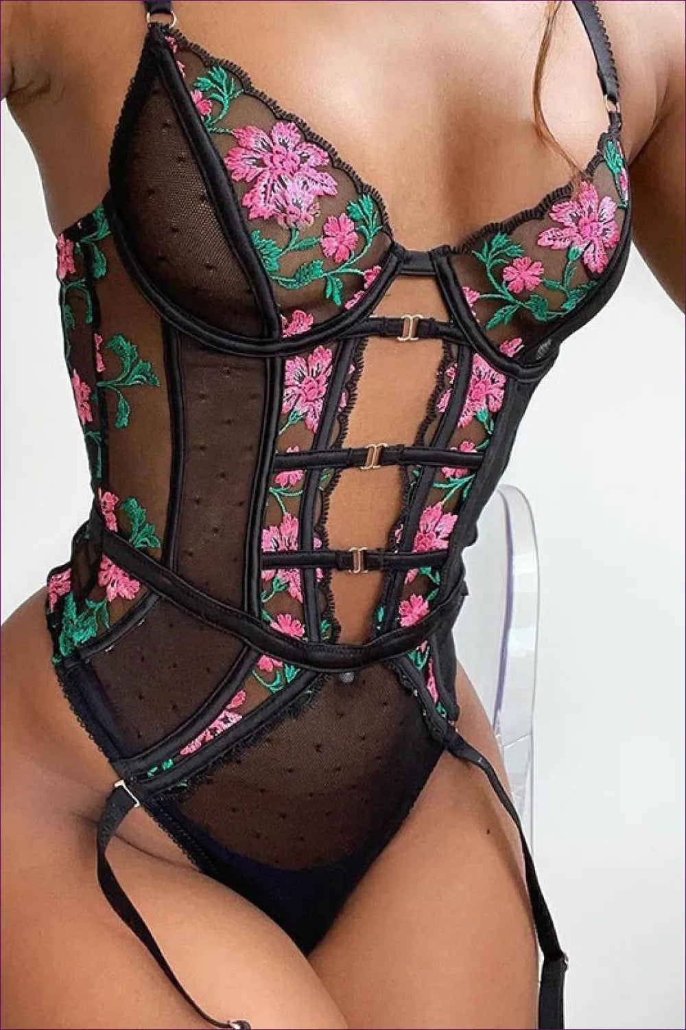 Show Off Your Curves And Style With Our Embroidery Lace Cut Out Sheer Bodysuit. Sheen, Intricate Embroidery,