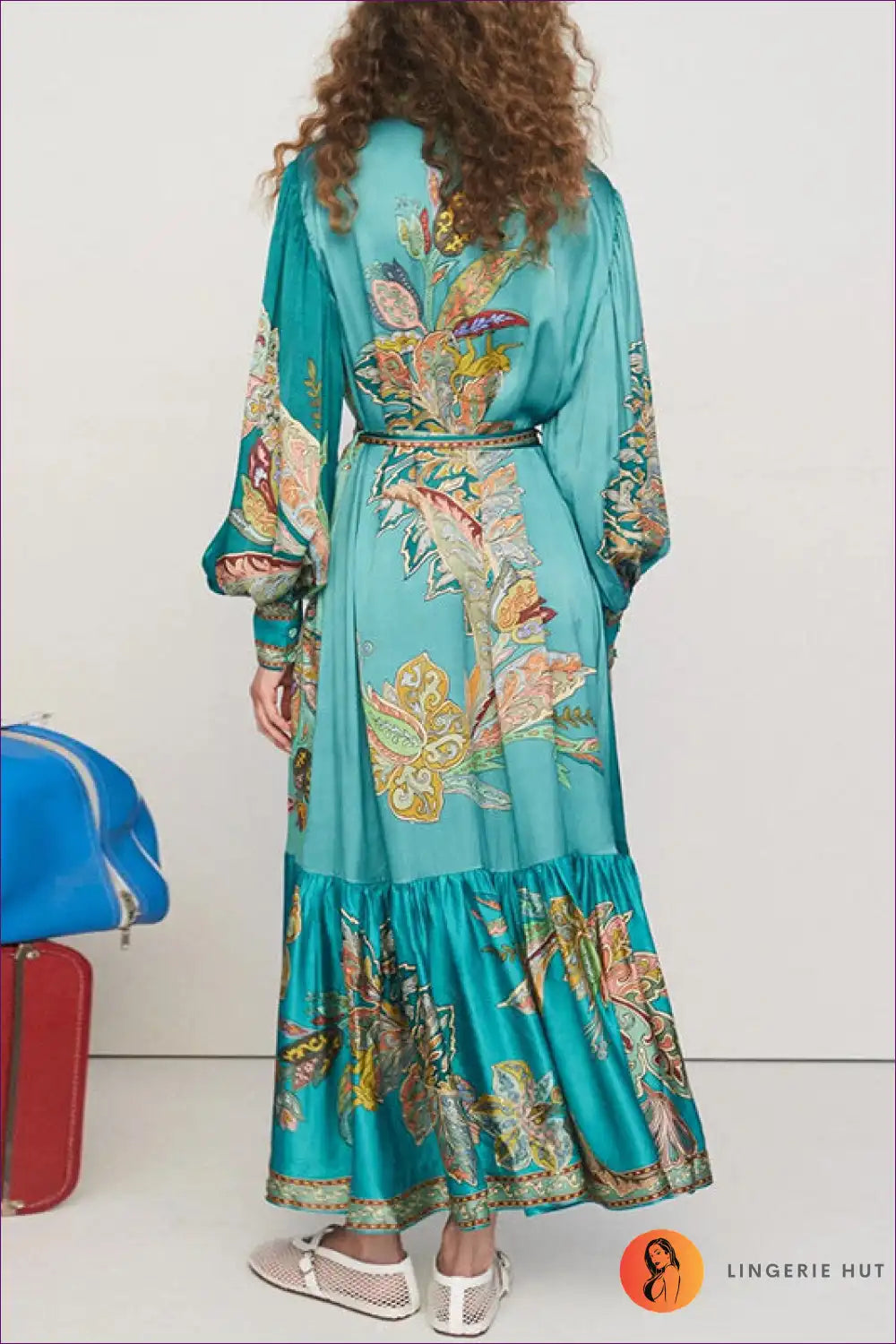 Emerald Paisley Print Maxi Shirt Dress - Statement Luxe Style for Boho, Dress, Everyday, Glamour,