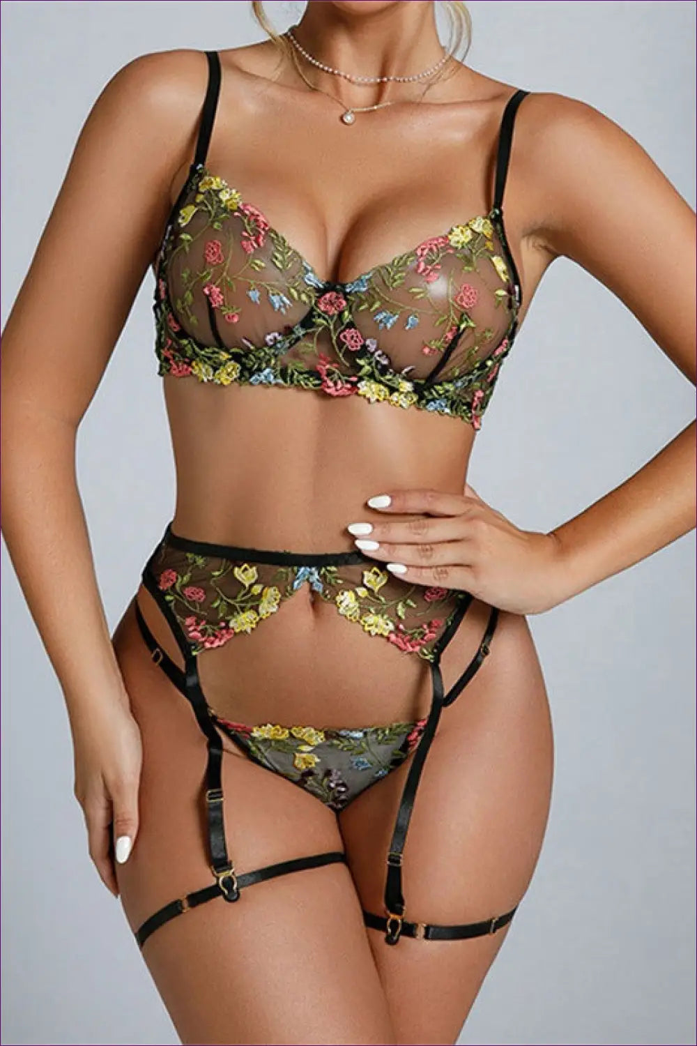 Elegant Enchantress, Indulge In Allure With The Exquisite Embroidery And Floral Pattern! Embrace Sensuality