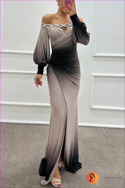 Enchanting Ombré Off-shoulder Mermaid Gown - Dramatic Elegance for Autumn, Bodycon, Cutout, Dress, Glamour