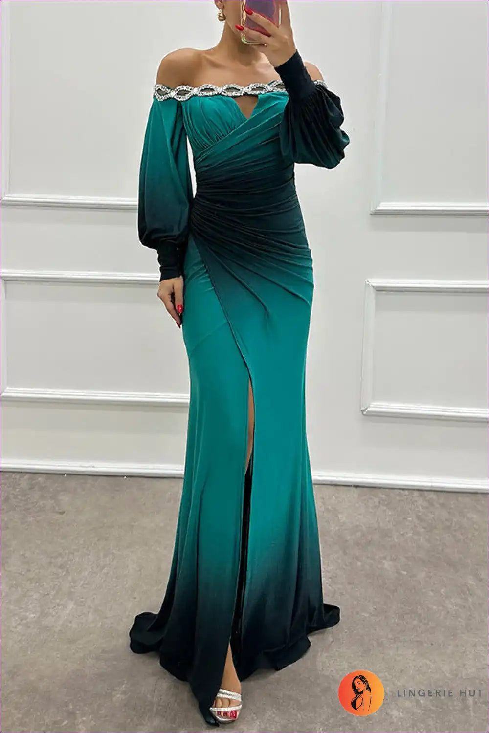 Enchanting Ombré Off-shoulder Mermaid Gown - Dramatic Elegance for Autumn, Bodycon, Cutout, Dress, Glamour