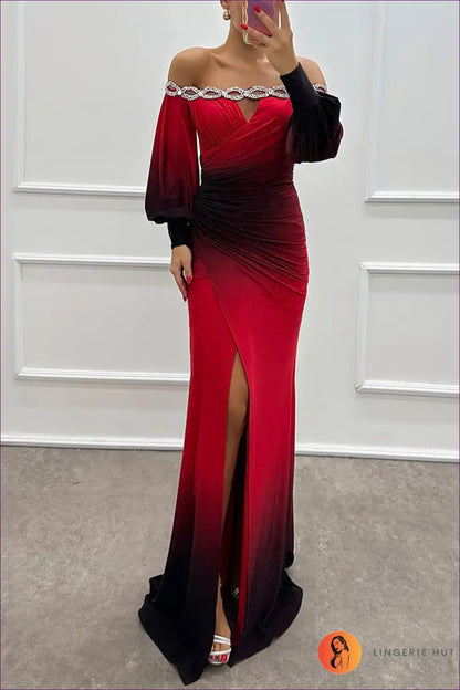 Enchanting Ombré Off-shoulder Mermaid Gown - Dramatic Elegance for Autumn, Bodycon, Cutout, Dress, Glamour