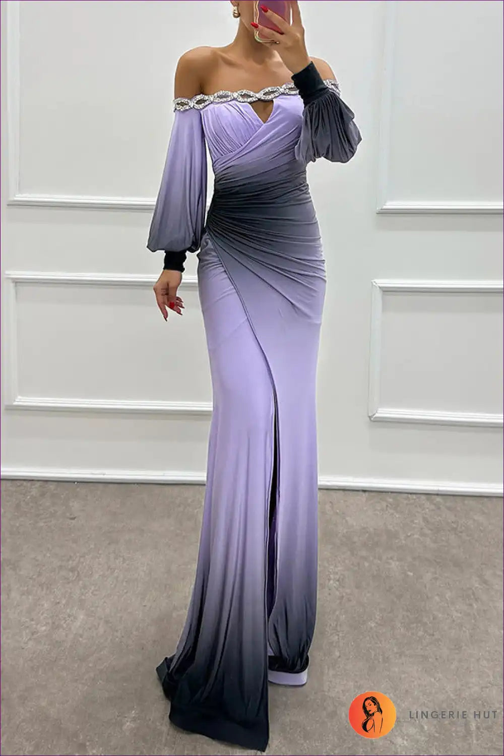 Enchanting Ombré Off-shoulder Mermaid Gown - Dramatic Elegance for Autumn, Bodycon, Cutout, Dress, Glamour