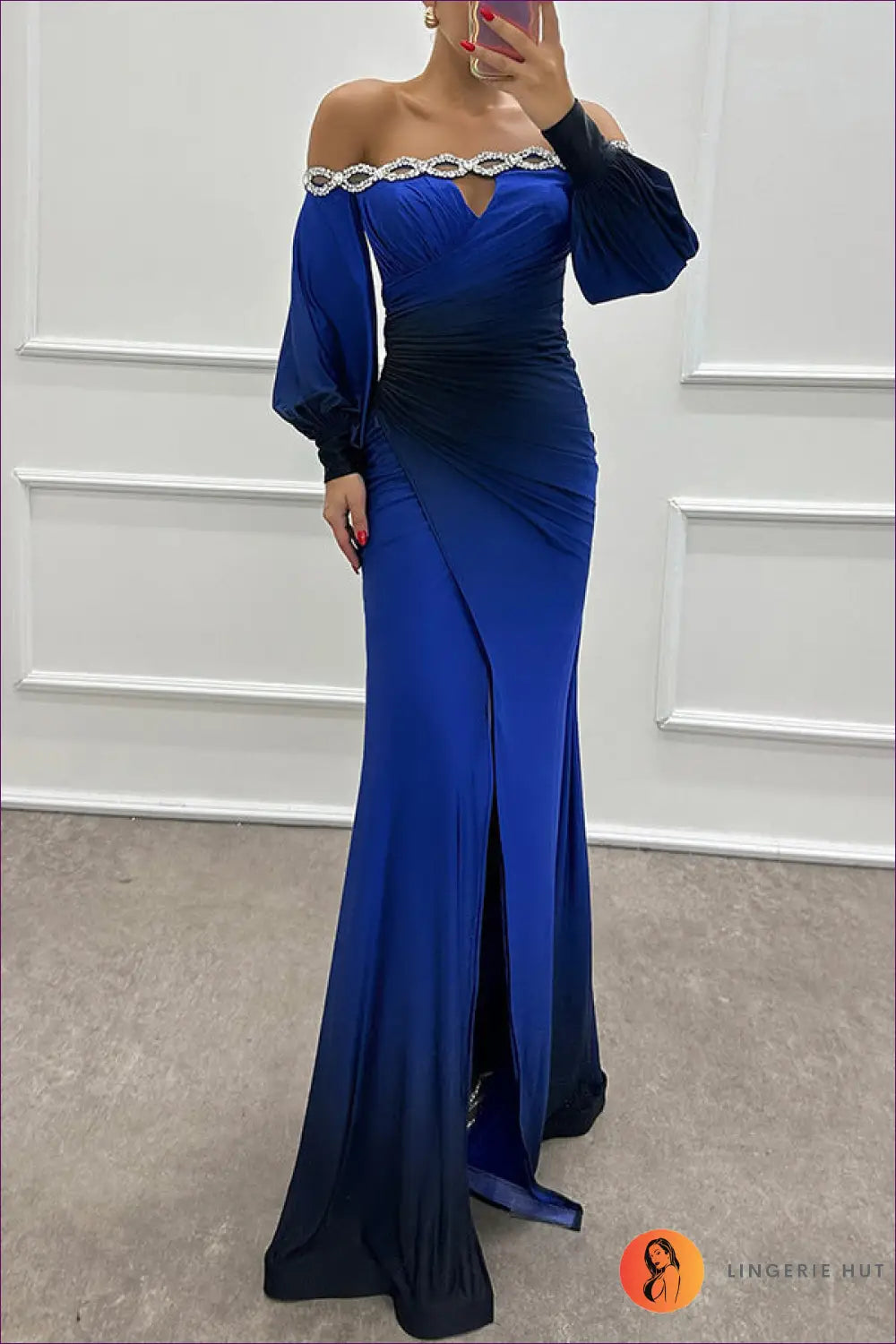 Enchanting Ombré Off-shoulder Mermaid Gown - Dramatic Elegance for Autumn, Bodycon, Cutout, Dress, Glamour