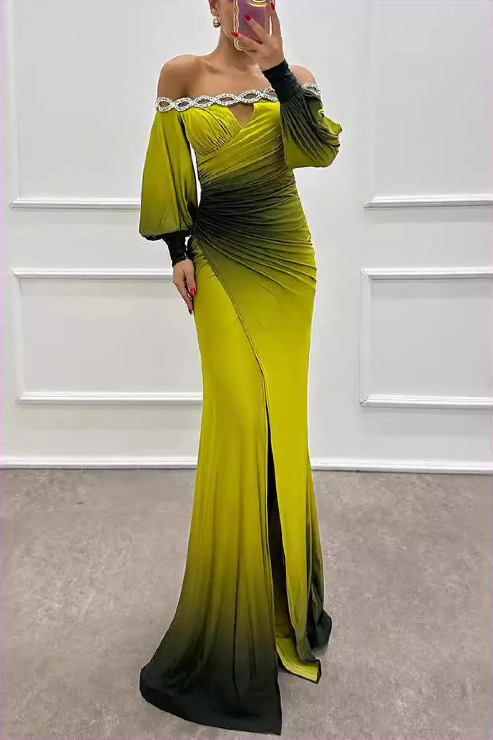 Enchanting Ombré Off-shoulder Mermaid Gown - Dramatic Elegance for Autumn, Bodycon, Cutout, Dress, Glamour