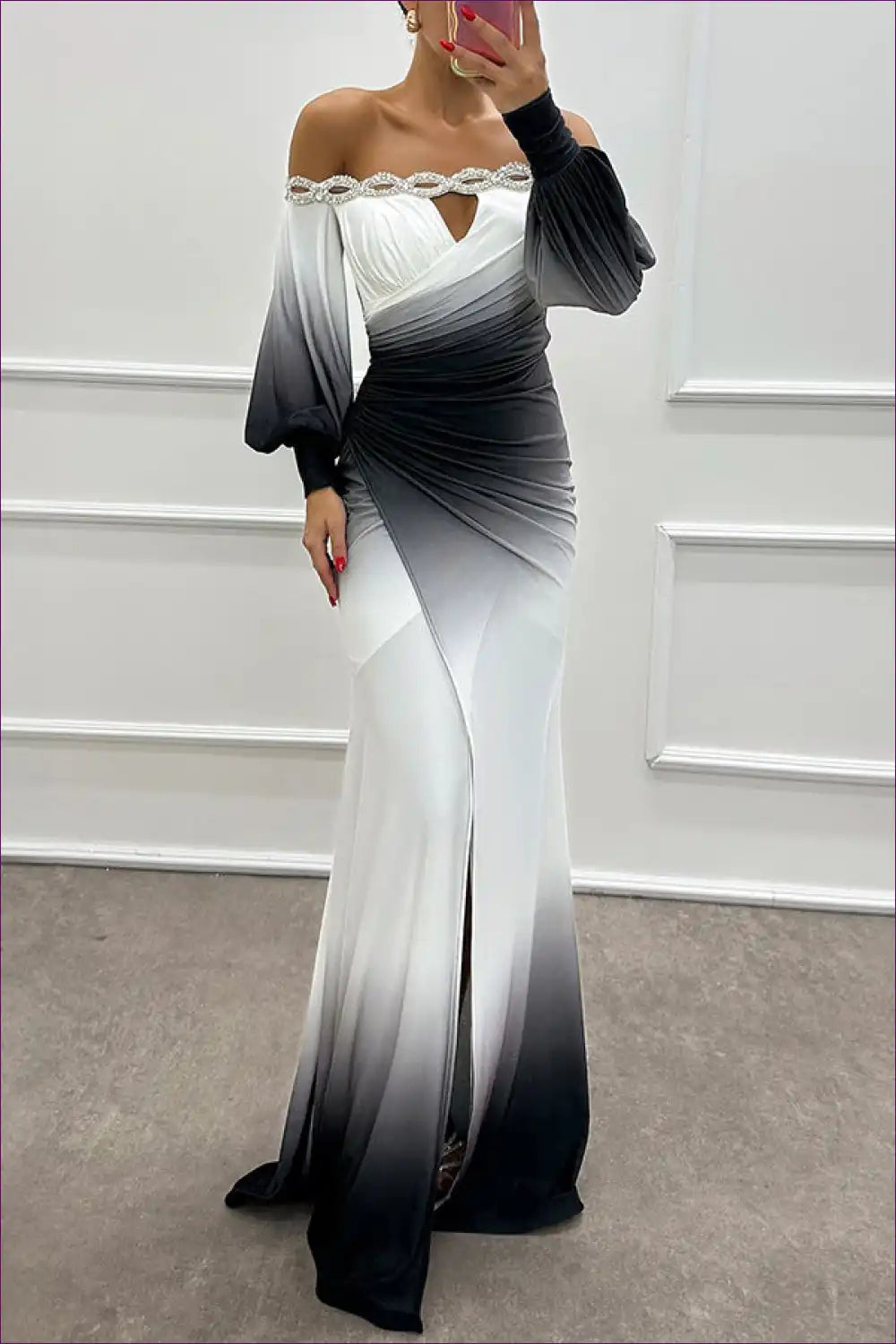 Enchanting Ombré Off-shoulder Mermaid Gown - Dramatic Elegance for Autumn, Bodycon, Cutout, Dress, Glamour