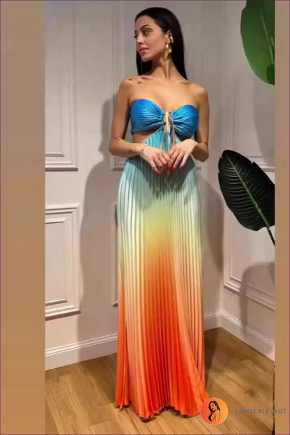 Ethereal Gradient Maxi Dress ?? Flowing Elegance in Colour for Boho, Casual, Cutout, Dress, Glamour