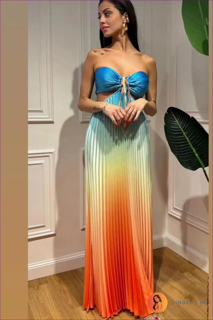 Ethereal Gradient Maxi Dress ?? Flowing Elegance in Colour for Boho, Casual, Cutout, Dress, Glamour