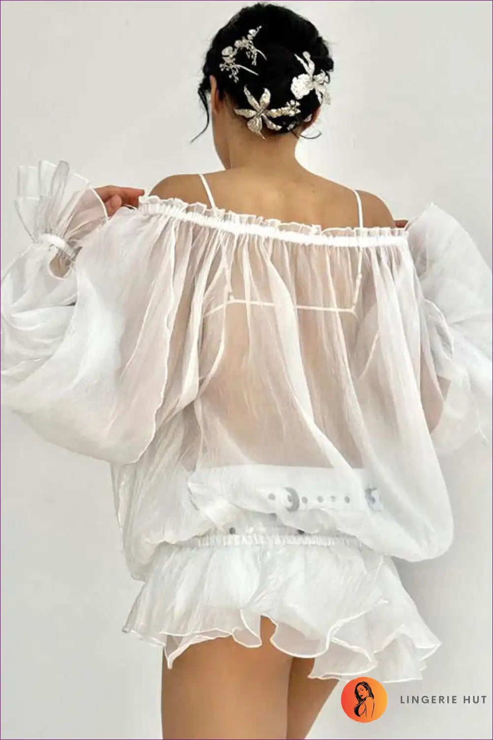 Ethereal Sheer Puff Sleeve Blouse - Romantic Elegance for Casual, Chiffon, Glamour, Night Out, Party